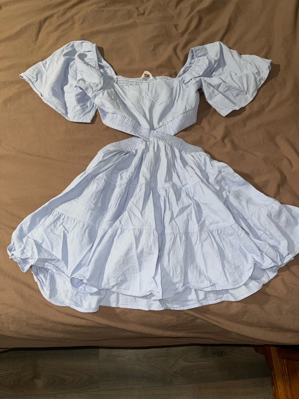 Velvet Light Blue Cutout Waist Mini Dress